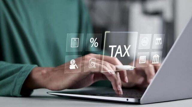 Online tax payment concept. Report VAT, Tax calculation, making income tax return and personal financial account. 
