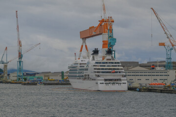 Modern ultra luxury cruise ship cruiseship liner Ocean Fuji in dry dock maintenance modernization...