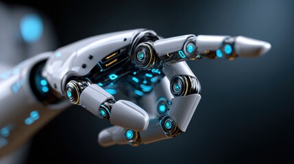 Close-Up Of A Futuristic Robotic Hand With Blue Light Features Showcasing Advanced Technology