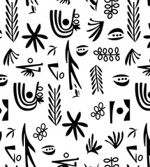 stock photo black and white bird and vintage seamless pattern 