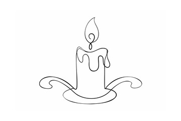 Single line drawing of a candle with dripping wax and flame