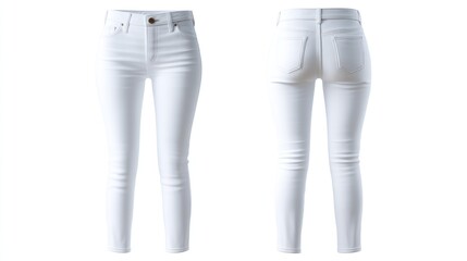 Womenâ€™s skinny jeans front and rear shown clearly, clean white background, perfect for apparel mockups
