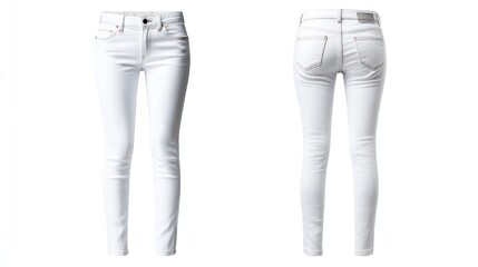 Womenâ€™s skinny jeans front and rear shown clearly, clean white background, perfect for apparel mockups