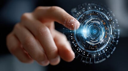Hand Interacting With Futuristic Digital Interface Displaying Circular Motion Graphics