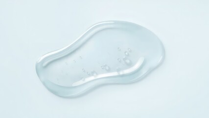 Transparent Gel Serums Drops with Bubbles on Light Pale Blue Background, Beauty Cosmetic Skin Care Cream Sample Product