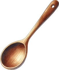 Vector watercolor painted illustration of a wooden spoon