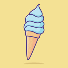 Blueberry ice cream cone vector flat illustration. Blue ice cream with on colorful background.