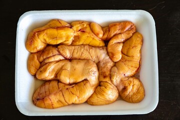 Fresh roe from the Brazilian Atlantic Ocean fish known as abrotea or abrotéa, Phycis phycis,