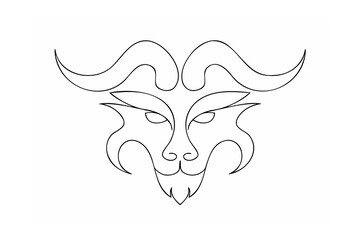 Stylized goat head with curved horns outline