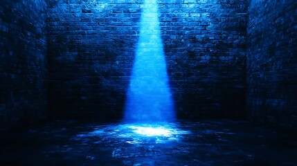Obraz premium Dramatic light beam illuminating a dark, textured brick wall in an abstract, mysterious, and visually captivating scene.