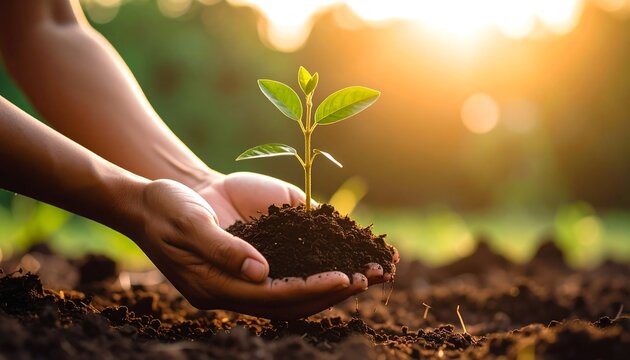 Hands holding young plant in soil (1)