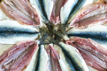 Fresh sardine fish fillets, real and healthy food rich in omega 3