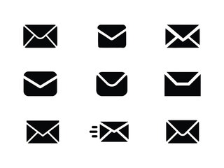 mail envelope icon, black email icon set silhouette vector illustration white background, Email icon Flat fill set collection, Approved message icons set in black filled