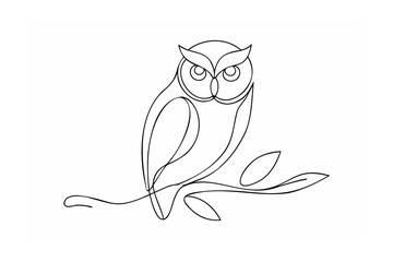 Minimalist owl perched on a branch bird leaves
