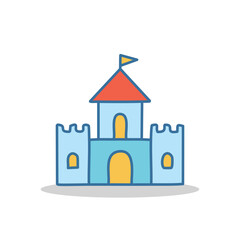 Purple Castle Icon with Walls – Flat Vector Badge