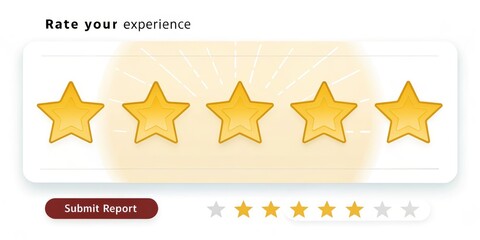 Naklejka premium Five Star Rating UI Design Gold Stars, Feedback Form, Customer Experience, Rating System customer satisfaction, feedback form