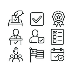 Election vector icons collection. Outline symbols. Line design