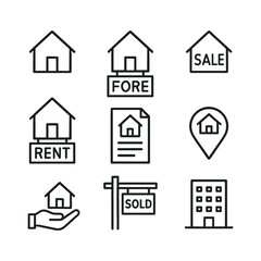 Real estate property icons collection. Outline symbols. Line design