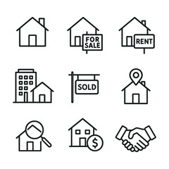 Property vector icons collection. Outline symbols. Line design