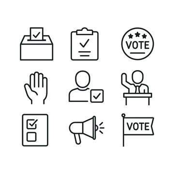 Government elections icon collection. Outline symbols. Line design