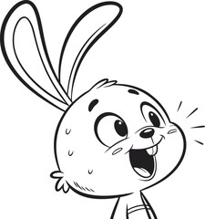 Simple Kids Style Rabbit Illustration Friendly Bunny Head Line Art with Rounded Ears and Eyes