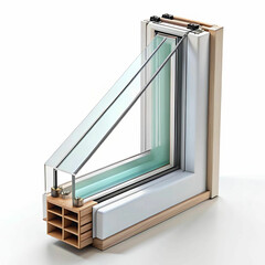 A cross-section of an energy-efficient window, displaying