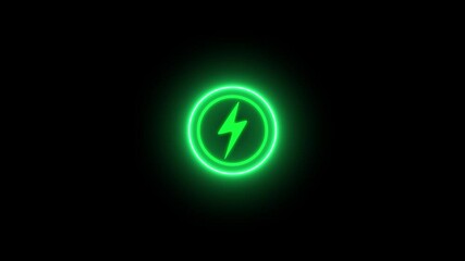 Neon glowing battery charging icon animation with neon circle. Neon power button icon color glowing colorful animation in black background, 4k vieo. - Powered by Adobe