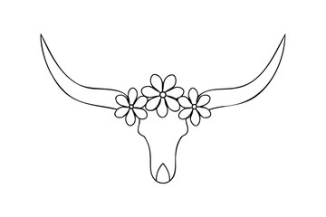 Fototapeta premium Bull skull with floral crown horns flowers