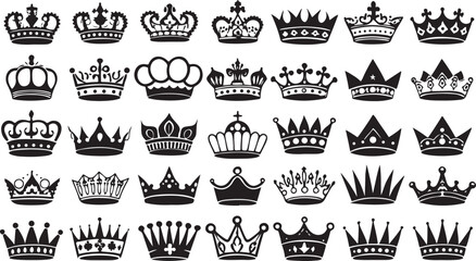 Set of decorative crown vectors for luxury king and queen heraldry illustrations