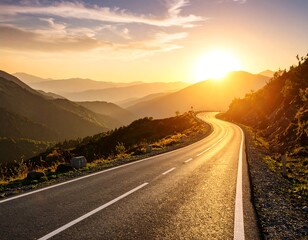 Winding road at sunset in mountains (1)