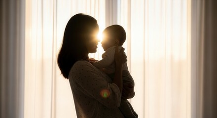 Motherhood Silhouette Against Golden Light