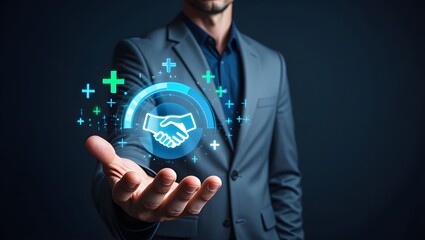 Trusted partner. Trustworthy collaboration, company or contract. Confidence to work together. Businessman turning knob to highest trust levels. Build trust in business and finance relationships. 
