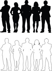 Man and woman silhouette and outline icon set, vector design for UI, gender symbols, apps, and web graphics.