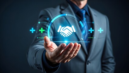 Trusted partner. Trustworthy collaboration, company or contract. Confidence to work together. Businessman turning knob to highest trust levels. Build trust in business and finance relationships. 