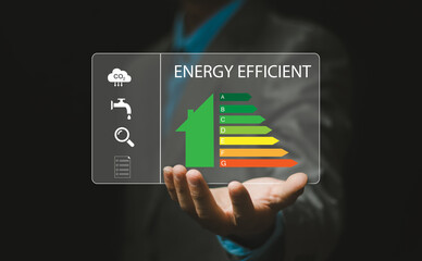 Energy efficiency concept. energy efficient house building rate label audit for sustainable...