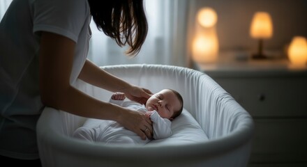 Peaceful Moment: Mother Soothing Newborn Baby