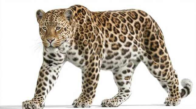 A Leopard walking in a white isolated background centered composition generative ai