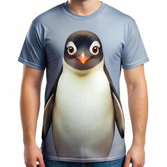 Front of a T-shirt featuring a penguin design, combining