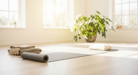 Peaceful Yoga Studio with Sunlight and Plants