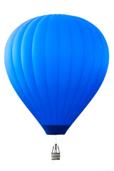 Obraz premium Floating blue hot air balloon isolated on white. Elegant blue hot air balloon floating in midair, isolated on white background, suitable for travel, freedom, or adventure-themed projects.
