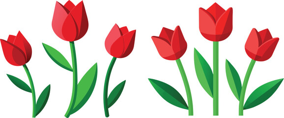 Simple red tulips, isolated on transparent background