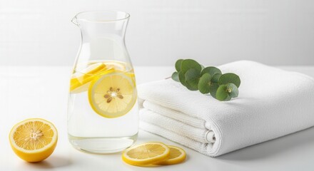 Refreshing Spa Day: Lemon Water & Soft Towels