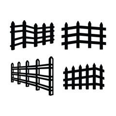 A set of ranch fence silhouette vector art illustration