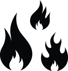 black flame fire icons silhouette set burning heat vector design