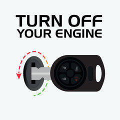 Turn Off Your Engine, Switch Off Your Engine, Signage Vector design element, Do Not Switch On Engine Symbol, Vector Illustration, Isolate On White Background Icon