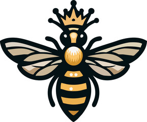 Royal Queen Bee Mascot Logo – Elegant Crowned Honeybee Vector Illustration
