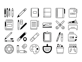 Education Line Icons Set – School, Learning, Science, and Academic Symbols, E-learning, online education icons set. Distance learning icons collection. 