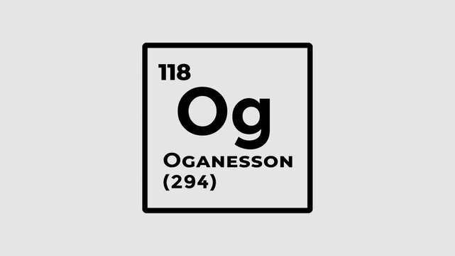 Oganesson, chemical element of the periodic table graphic animation. Alpha channel. Transparent background motion design. 4K resolution