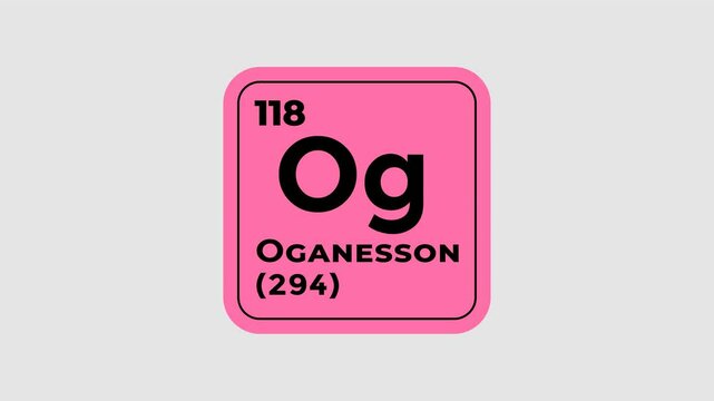 Oganesson, chemical element of the periodic table graphic animation. Alpha channel. Transparent background motion design. 4K resolution