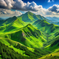 Green mountains in summer, isolated on a white background,